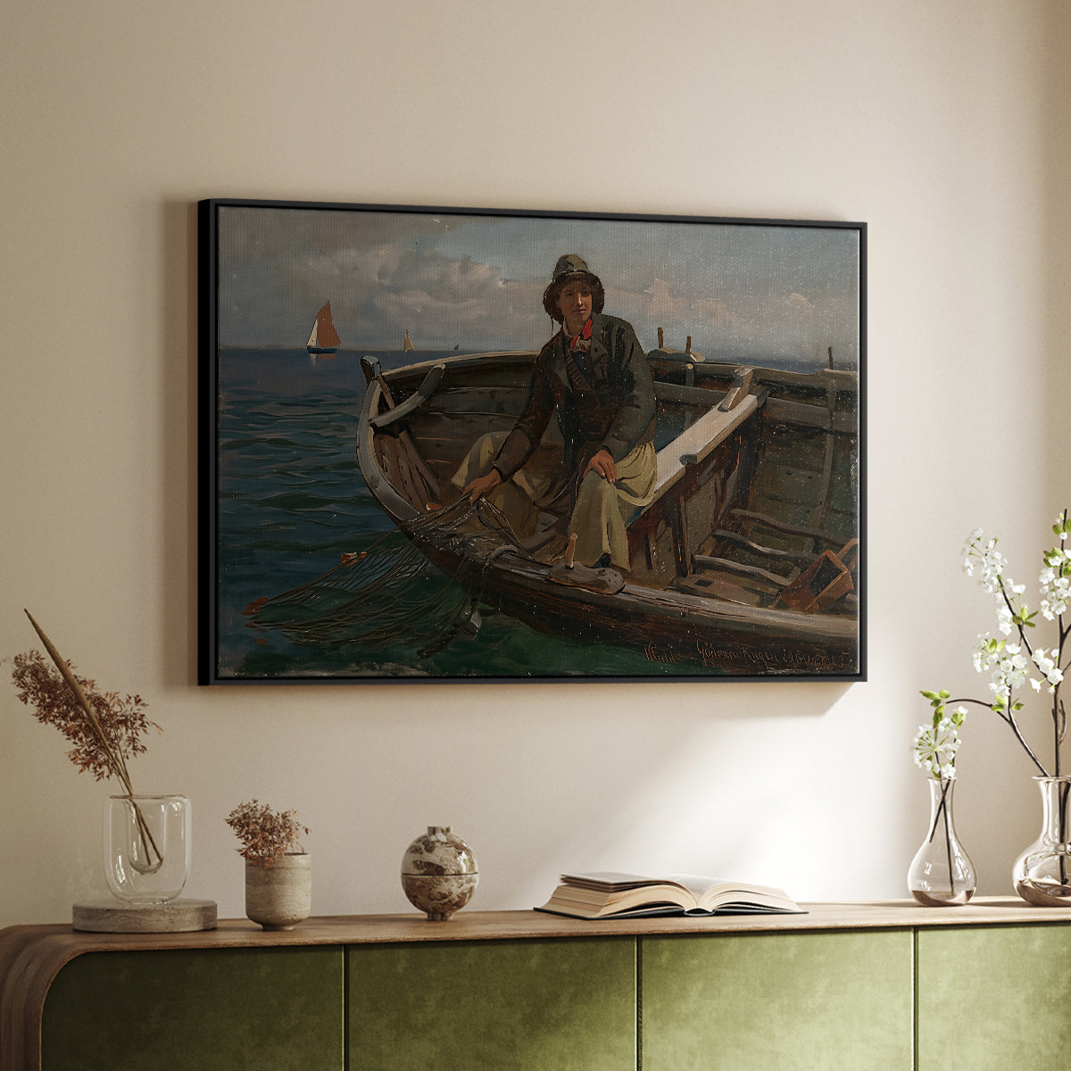 Fishermen from Rügen, 1882 - Floater Framed Canvas Print