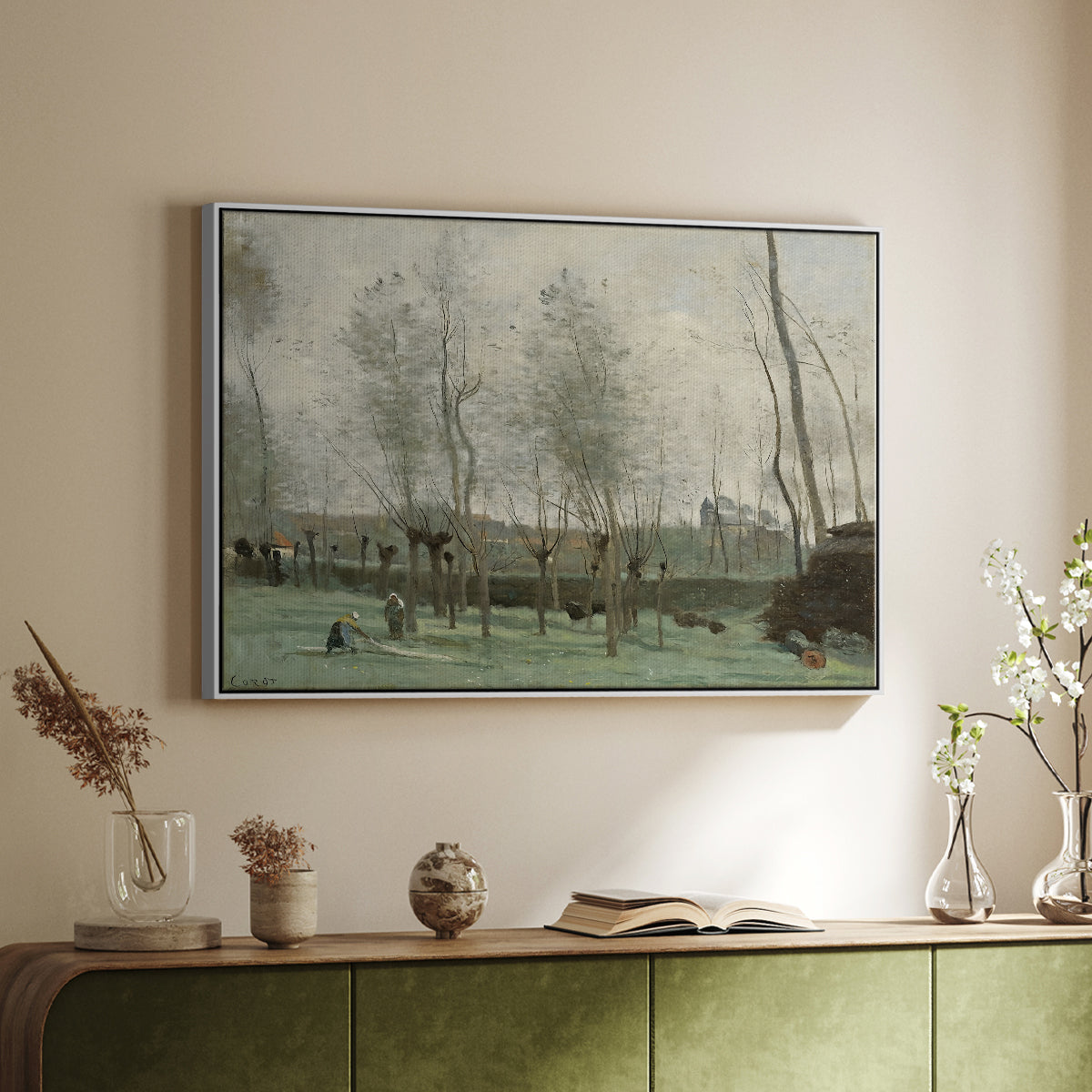 Washerwomen in a Willow Grove, c. 1871 - Floater Framed Canvas Print