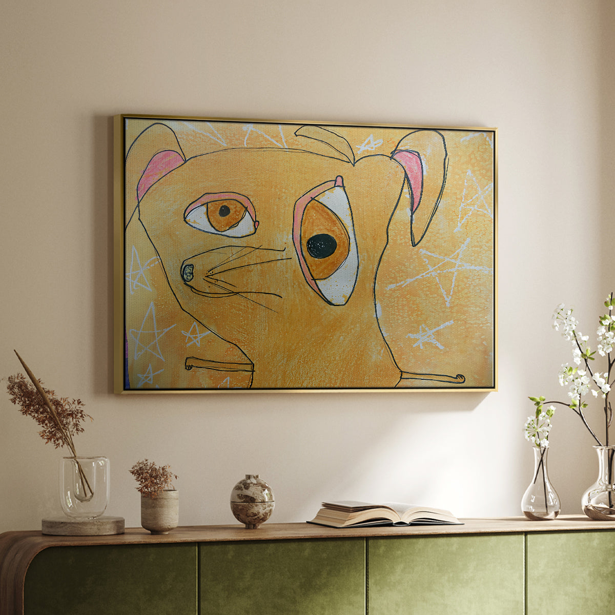 Cubist Dog with Stars (Student Art) - Floater Framed Canvas Print
