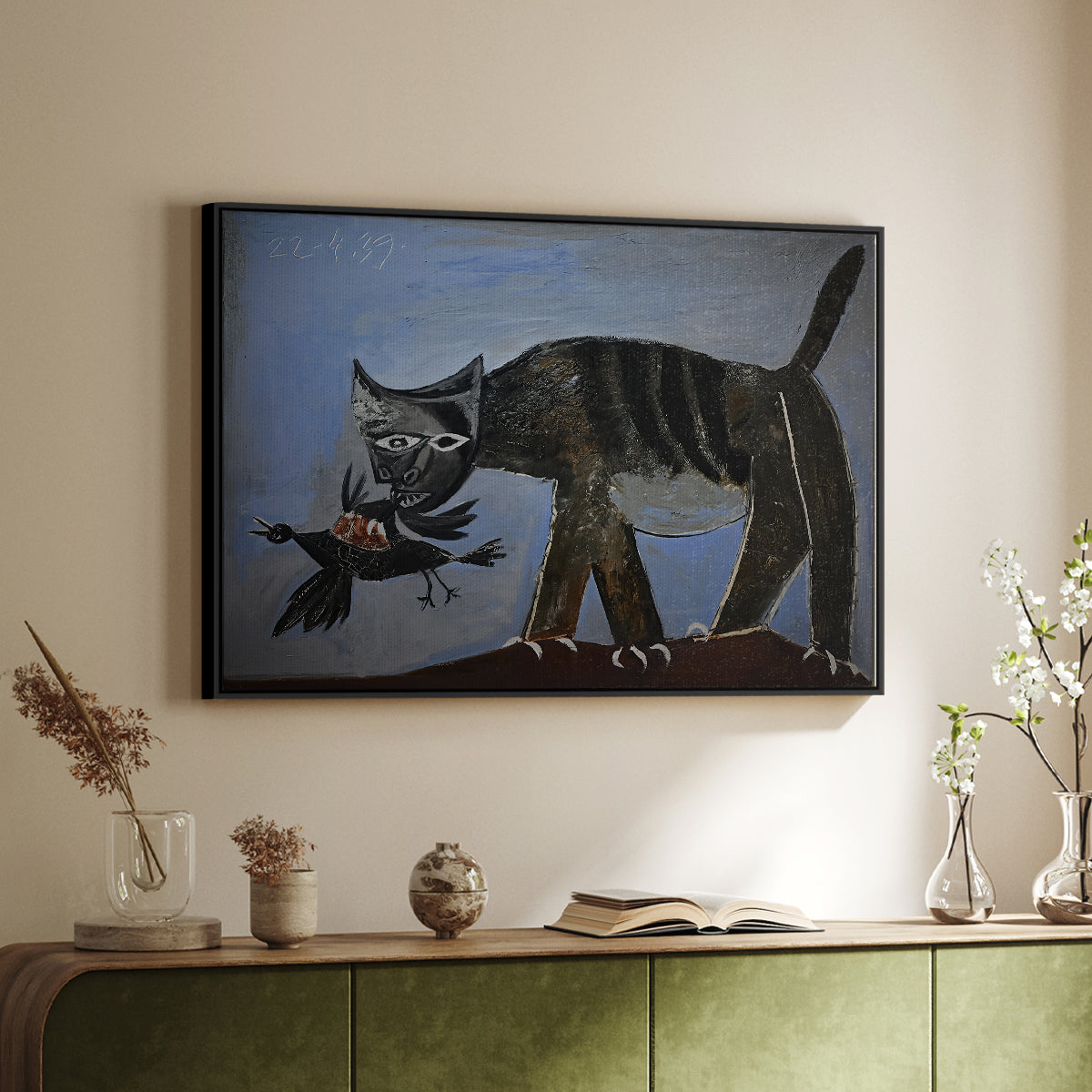 Cat Catching a Bird, 1939 - Floater Framed Canvas Print