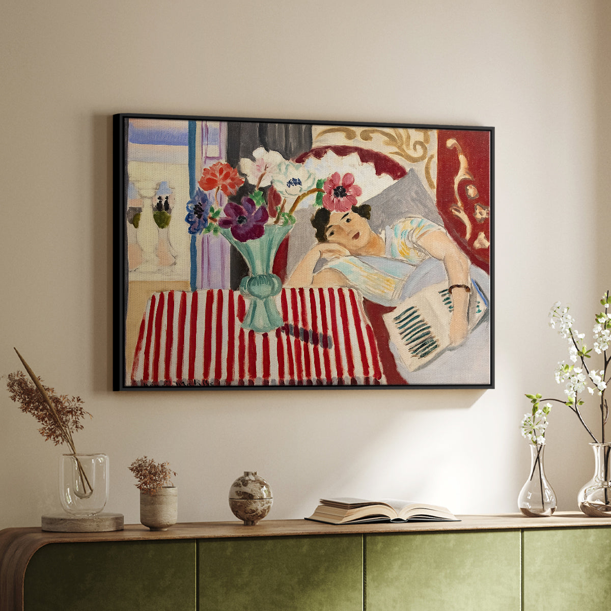 Woman with Anemones (Femme et anémones), c. 1920-1921 - Floater Framed Canvas Print