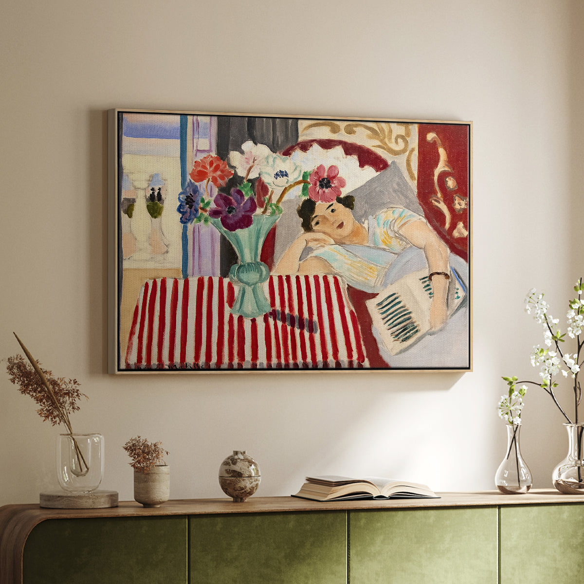 Woman with Anemones (Femme et anémones), c. 1920-1921 - Floater Framed Canvas Print