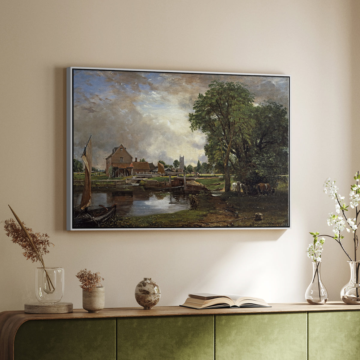 Dedham Lock and Mill, c. 1820 - Floater Framed Canvas Print