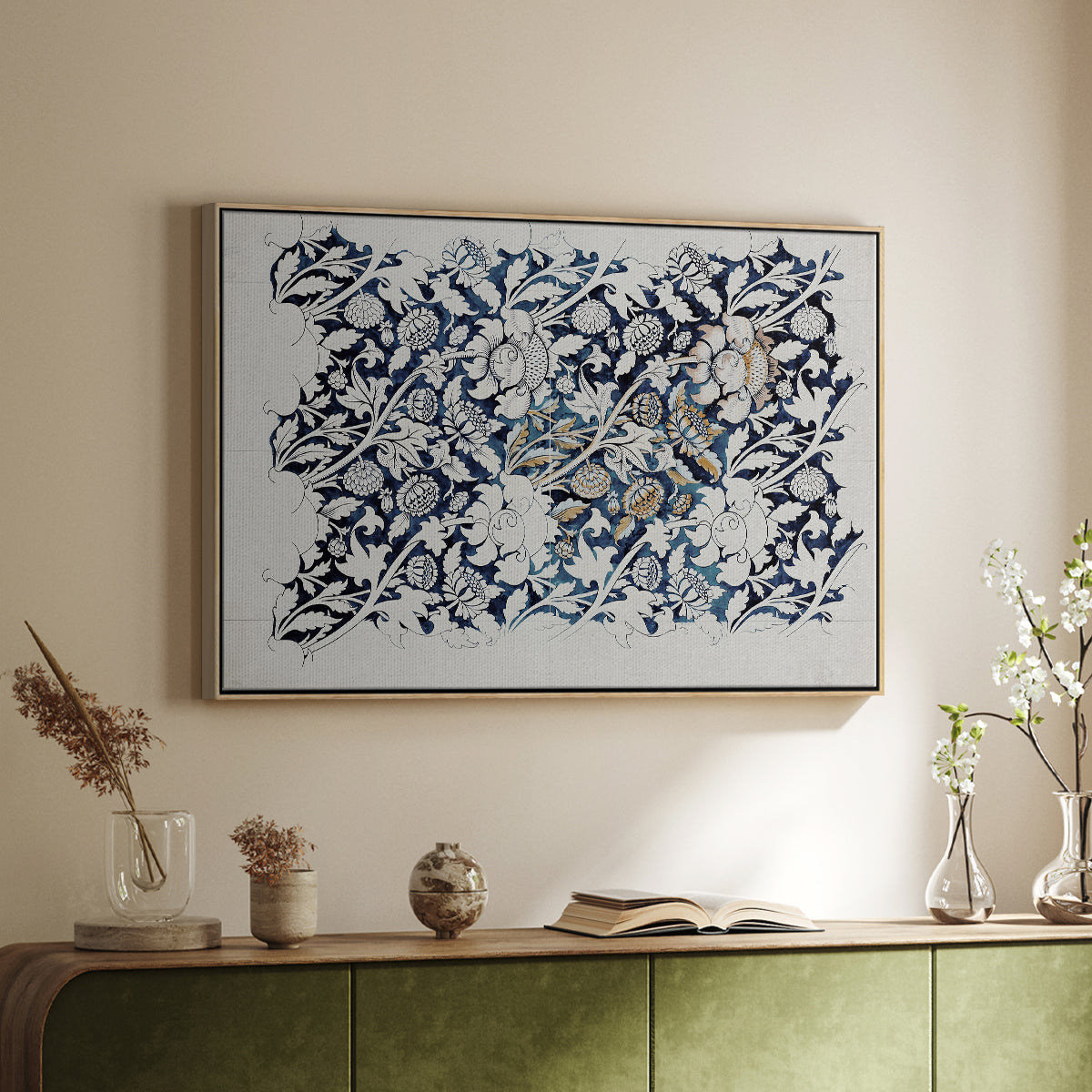 Watercolour for Printed Fabric Design: Wey, c. 1882-1883 - Floater Framed Canvas Print
