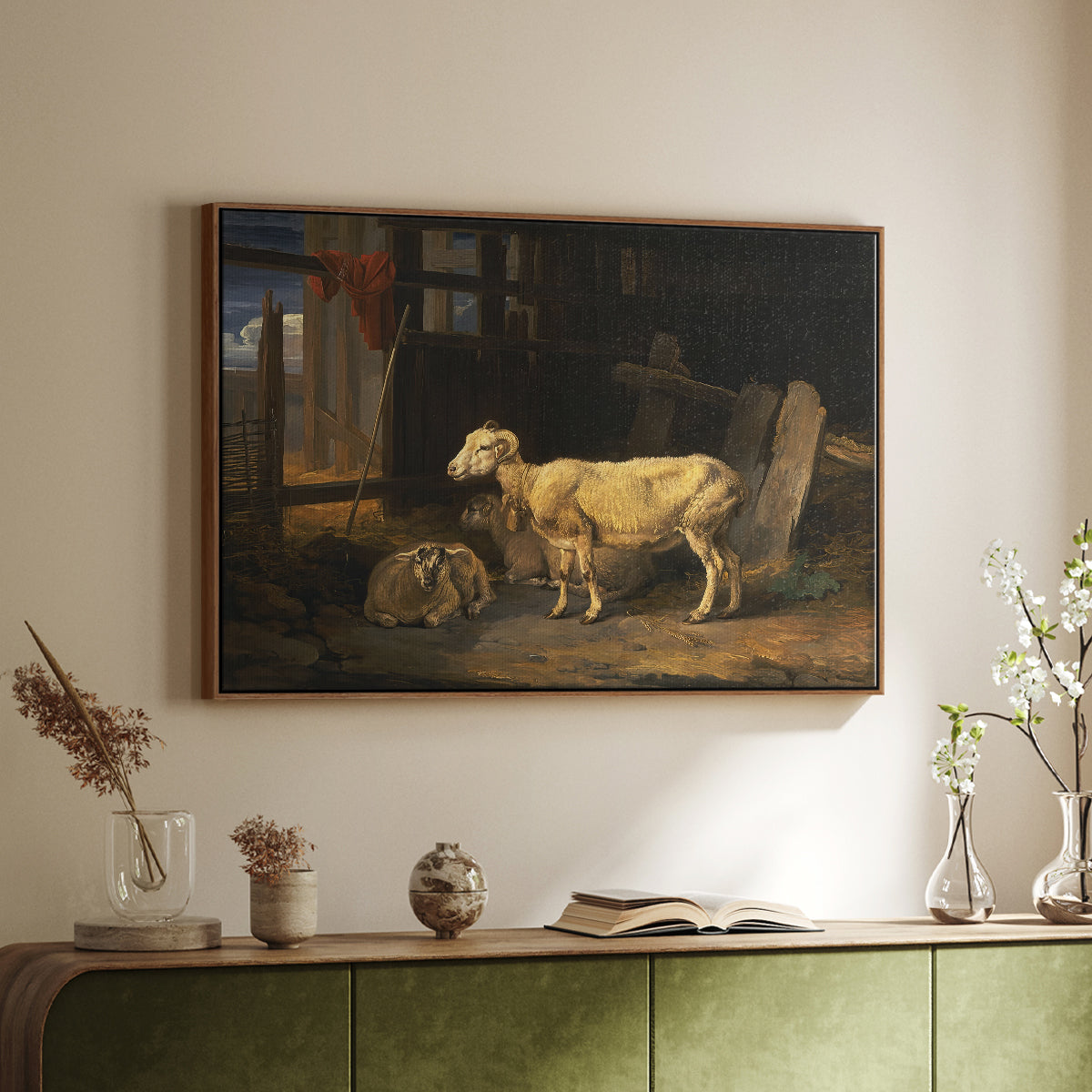 Sheep in a Stable, 1810 - Floater Framed Canvas Print