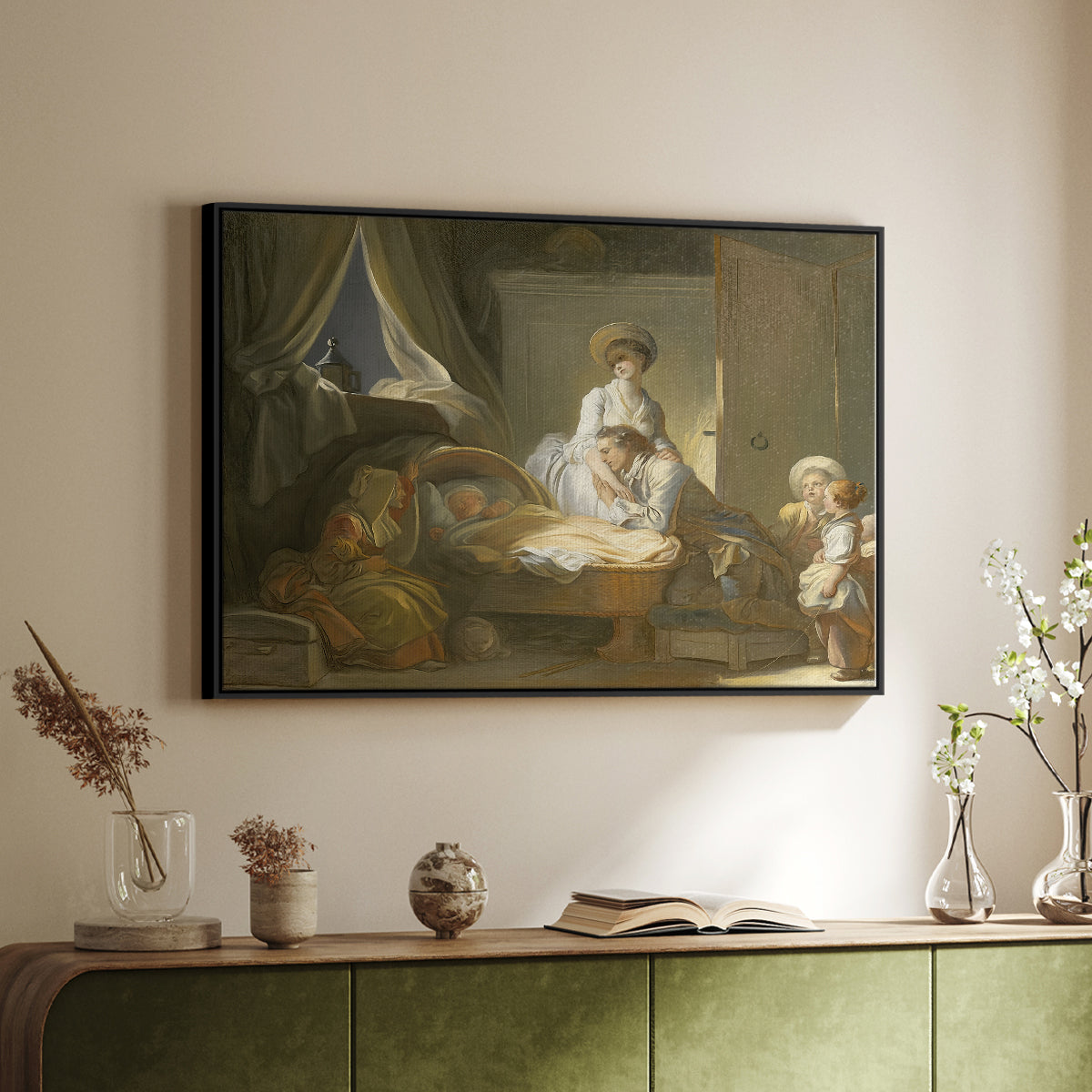 The Visit to the Nursery, c. 1775 - Floater Framed Canvas Print