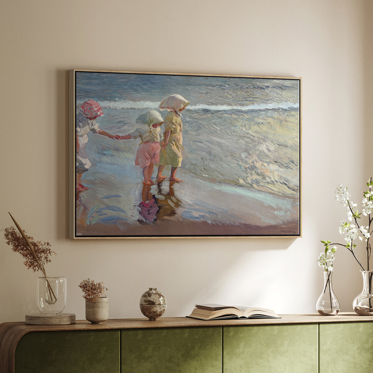 The Three Sisters on the Beach, 1908 - Floater Framed Canvas Print