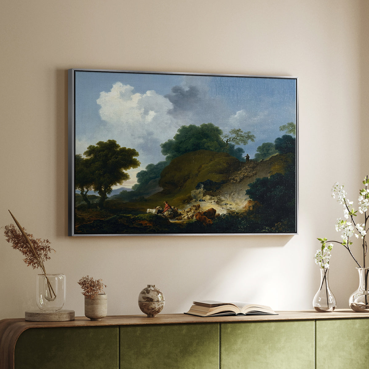Landscape with Shepherds and Flock of Sheep, c. 1763-1765 - Floater Framed Canvas Print