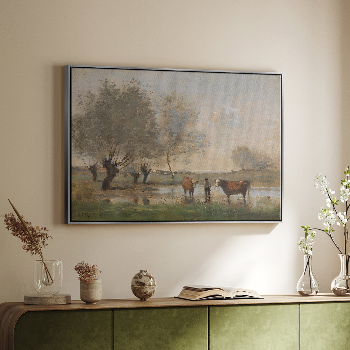 Cows in a Marshy Landscape, c. 1873-1874 - Floater Framed Canvas Print