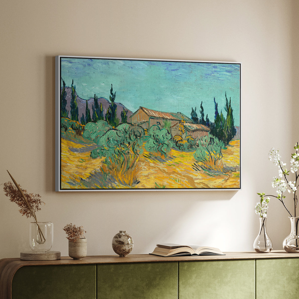 Wooden Sheds Among the Olive Trees and Cypresses, 1889 - Floater Framed Canvas Print