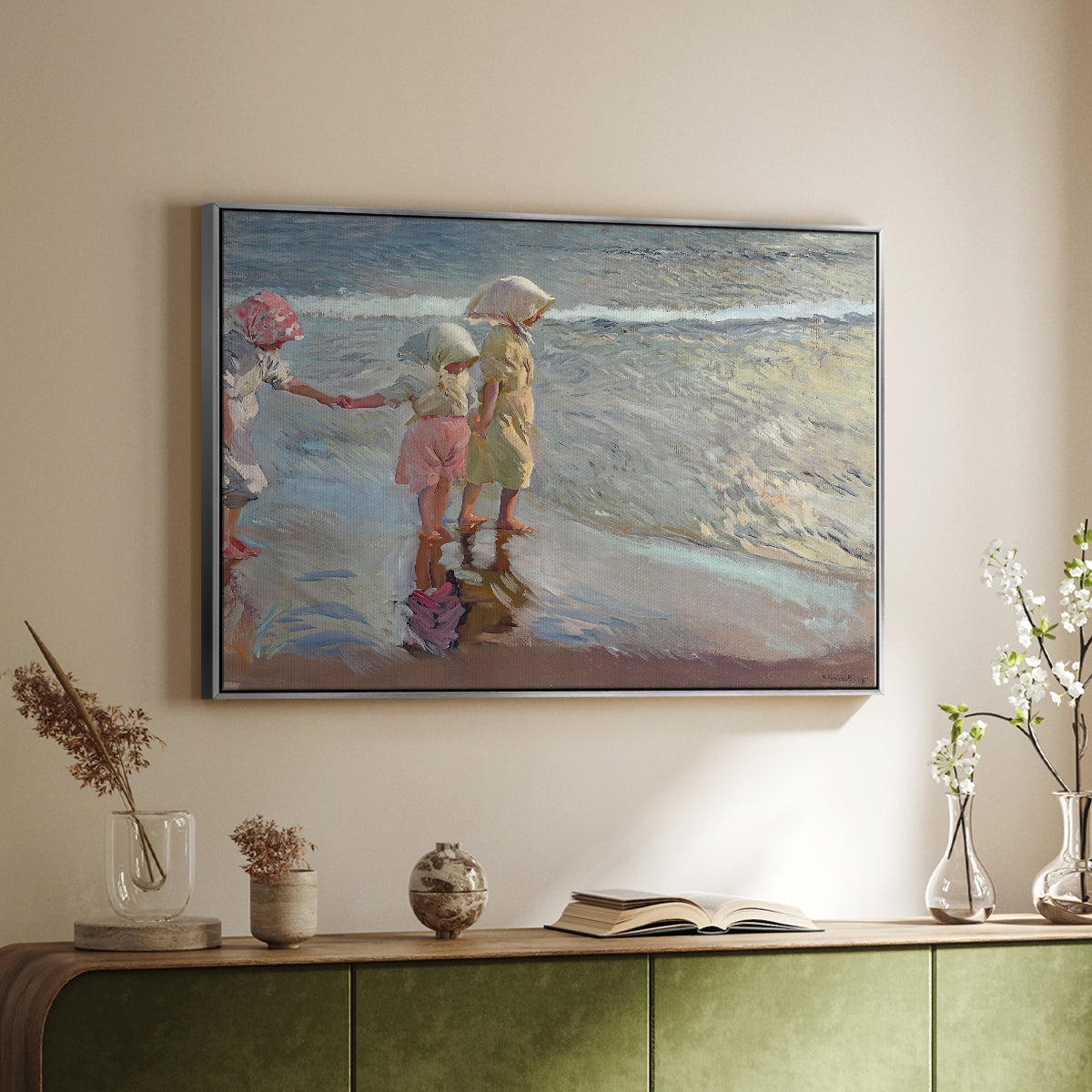 The Three Sisters on the Beach, 1908 - Floater Framed Canvas Print