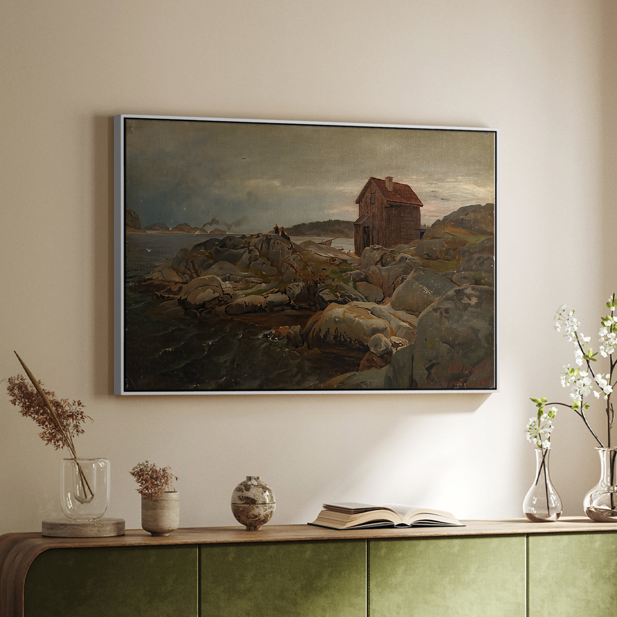A Fisherman's Home, Lillesand, 1858 - Floater Framed Canvas Print