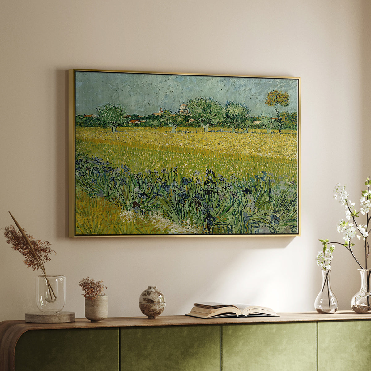 Field with Irises near Arles, 1888 - Floater Framed Canvas Print