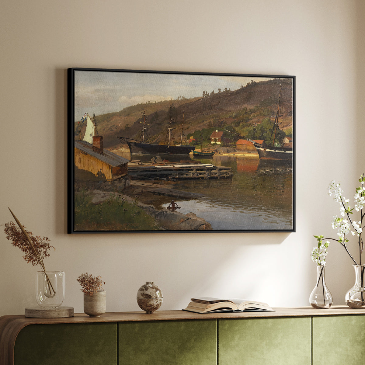 Landingsbrygge Husvik, Drøbak, 1875 - Floater Framed Canvas Print