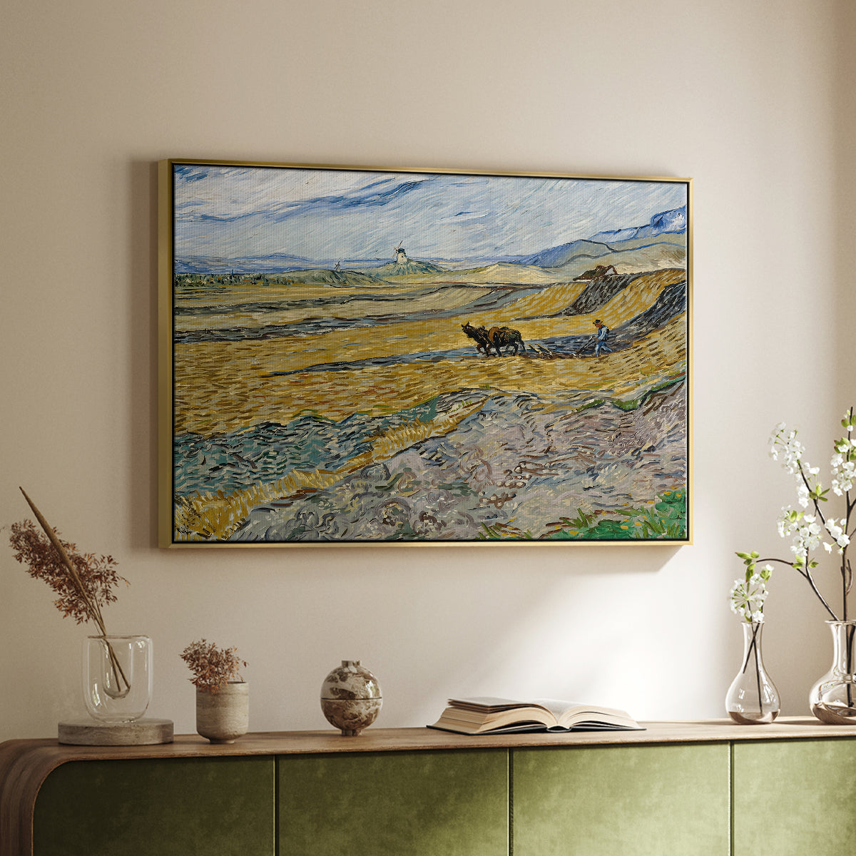Enclosed Field with Ploughman, 1889 - Floater Framed Canvas Print