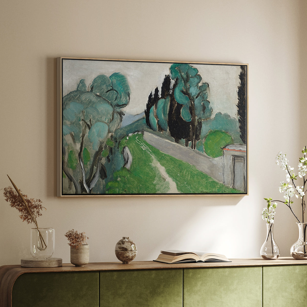 Landscape with Cypresses and Olive Trees near Nice, c. 1918 - Floater Framed Canvas Print