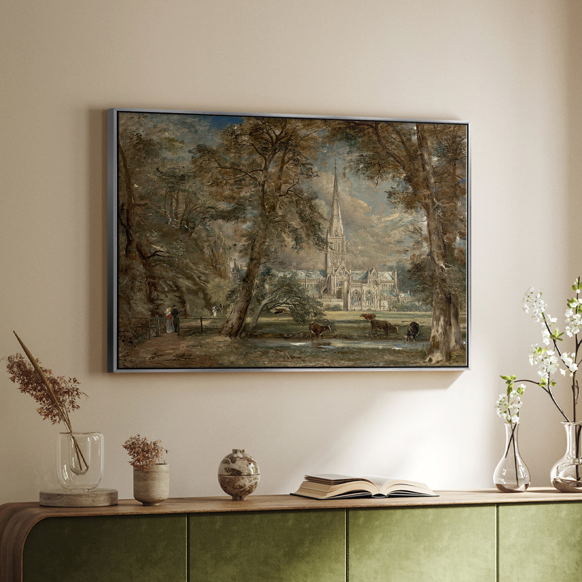 Salisbury Cathedral from the Bishop's Grounds, c. 1822-1823 - Floater Framed Canvas Print