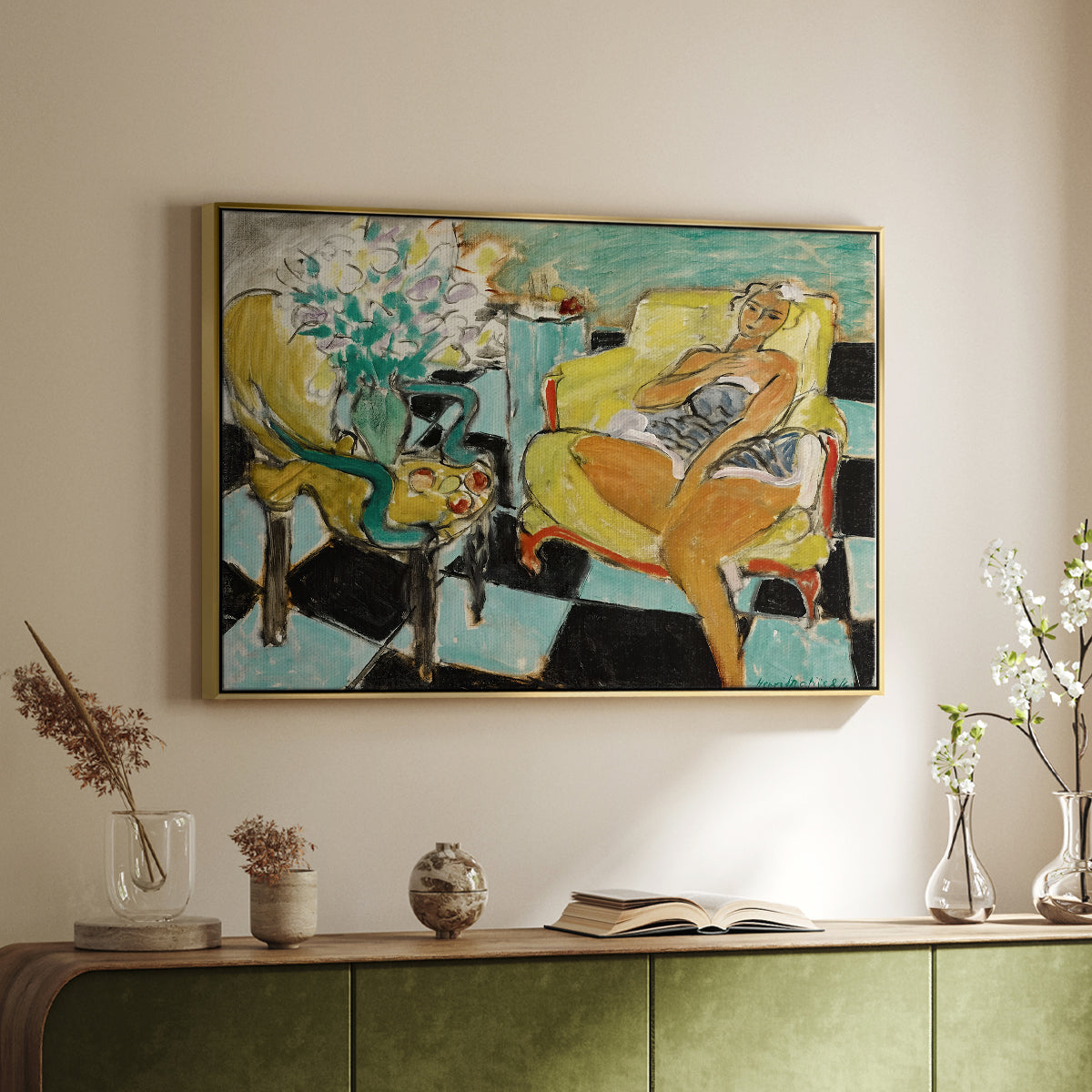 Seated Woman with Flower, 1942 - Floater Framed Canvas Print