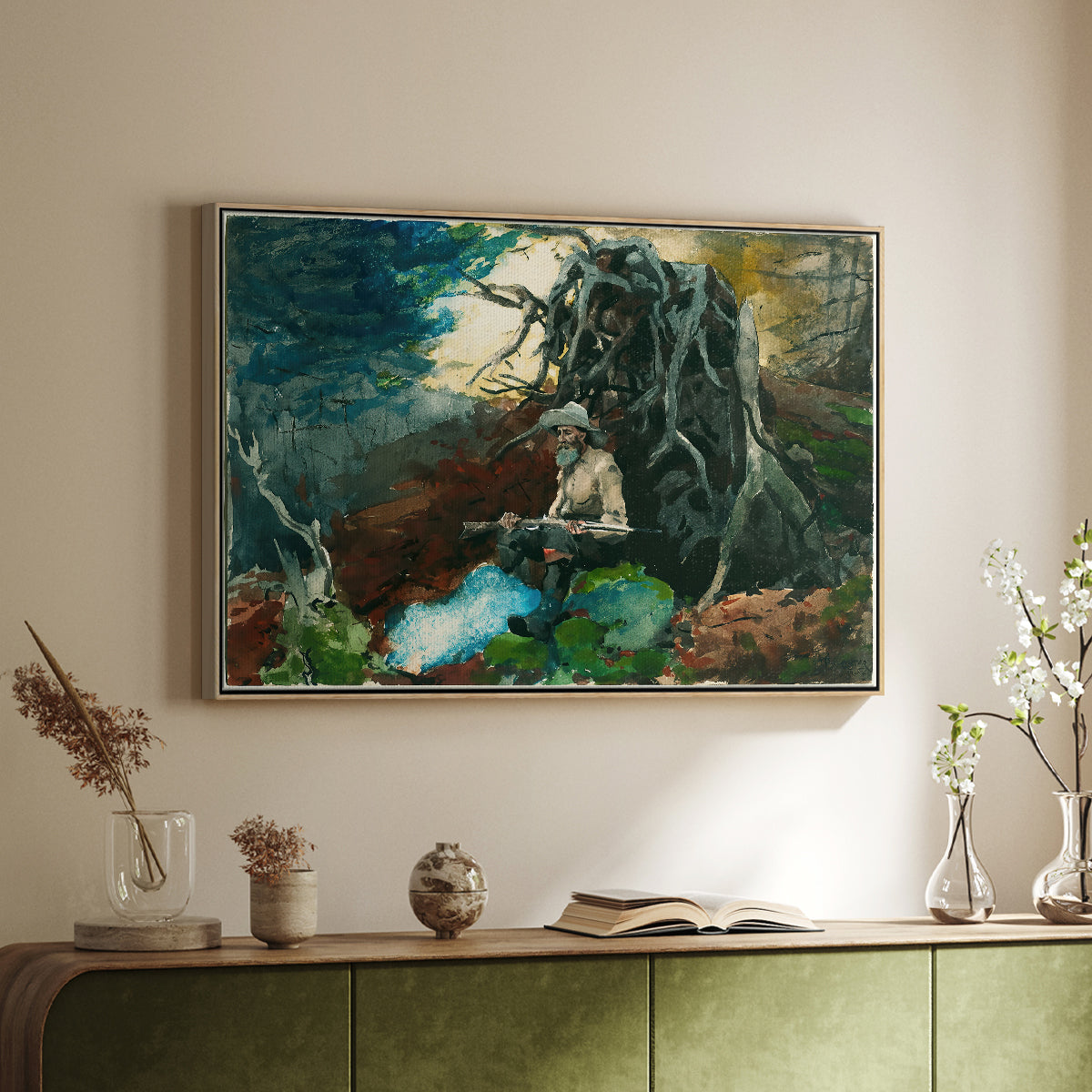 Campfire, Adirondacks, 1892 - Floater Framed Canvas Print