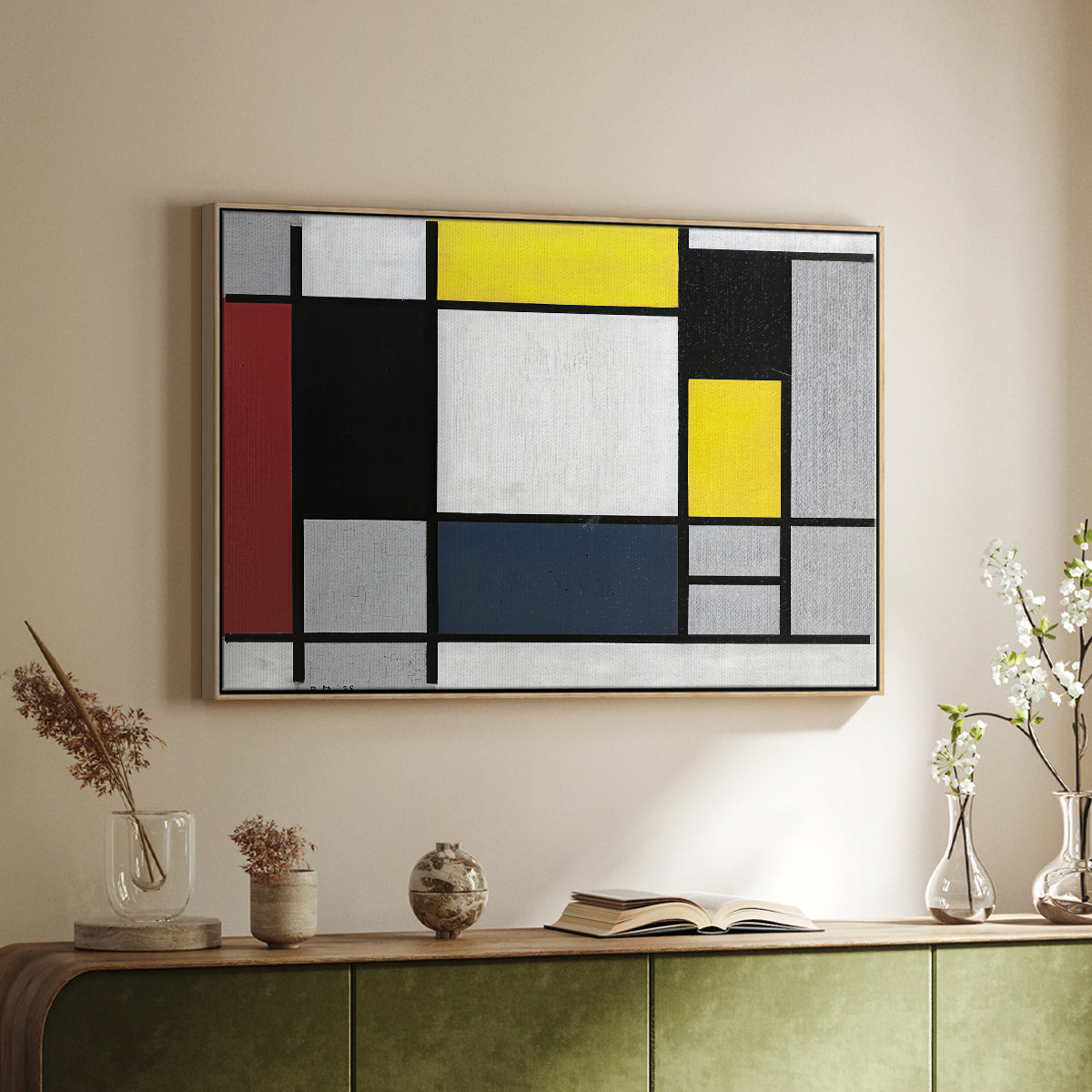 Composition with Yellow, Red, Black, Blue, and Gray, 1920 - Floater Framed Canvas Print