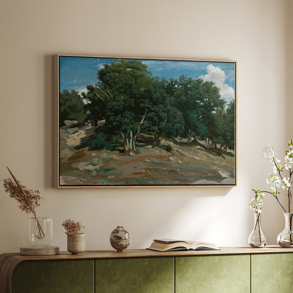 Fontainebleau: Oak Trees at Bas-Bréau, c. 1830-1835 - Floater Framed Canvas Print