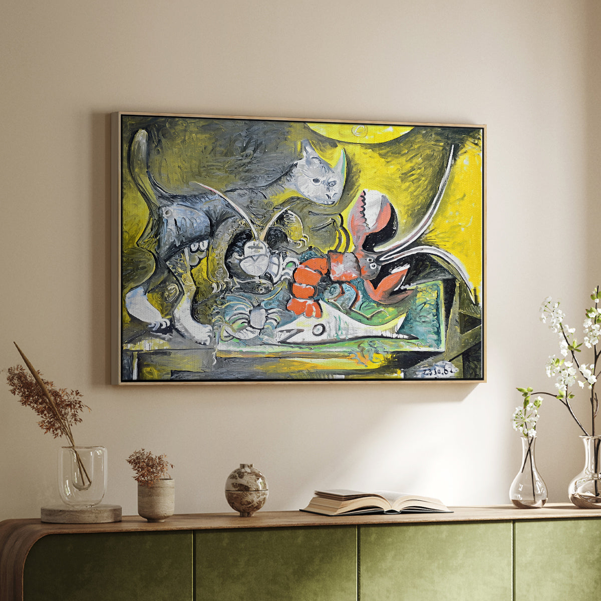 Still Life with Cat and Lobster, 1962 - Floater Framed Canvas Print