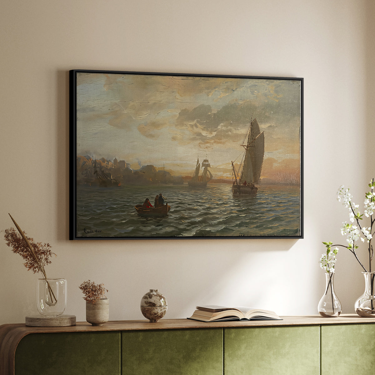 View from the Oslofjord, 1866 - Floater Framed Canvas Print
