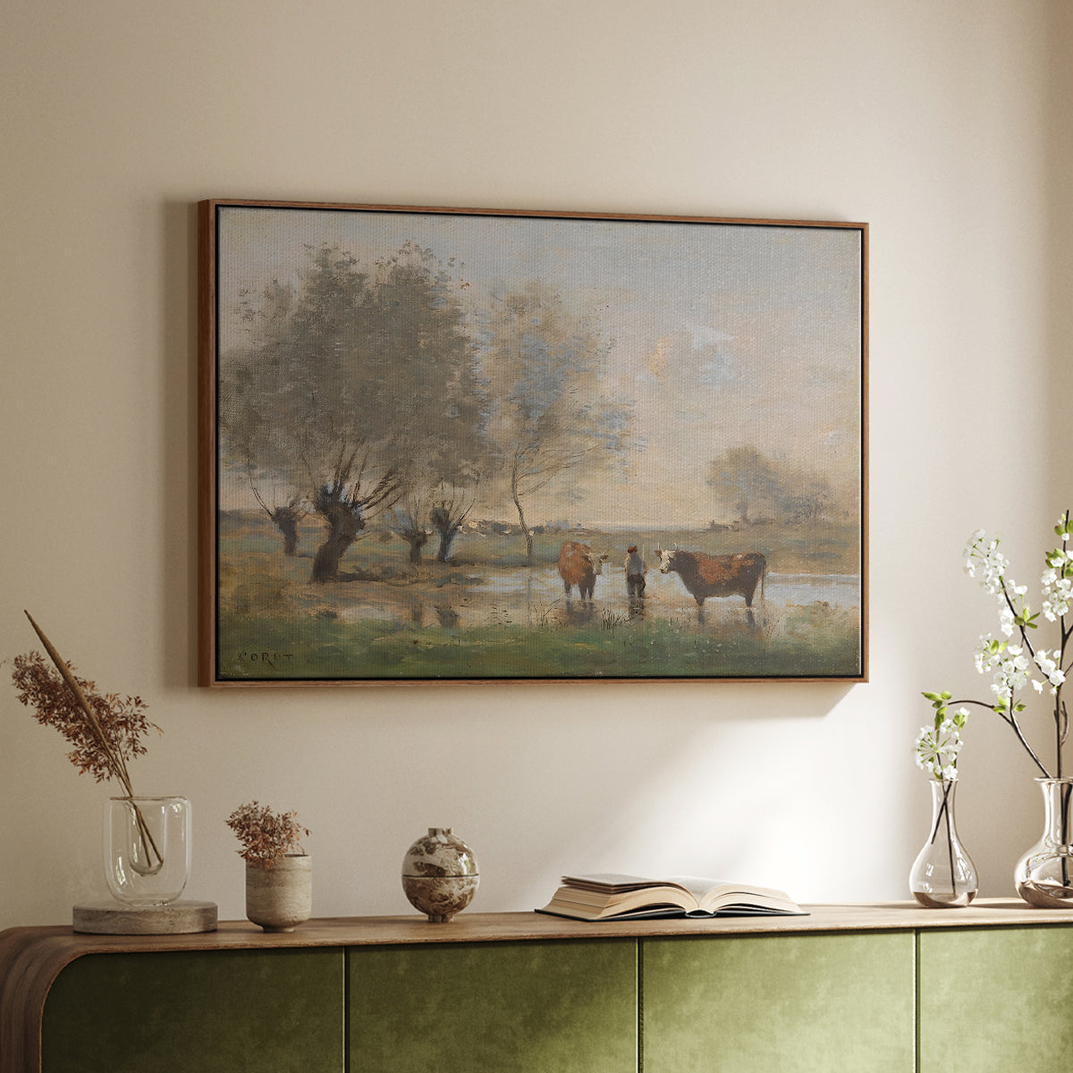 Cows in a Marshy Landscape, c. 1873-1874 - Floater Framed Canvas Print