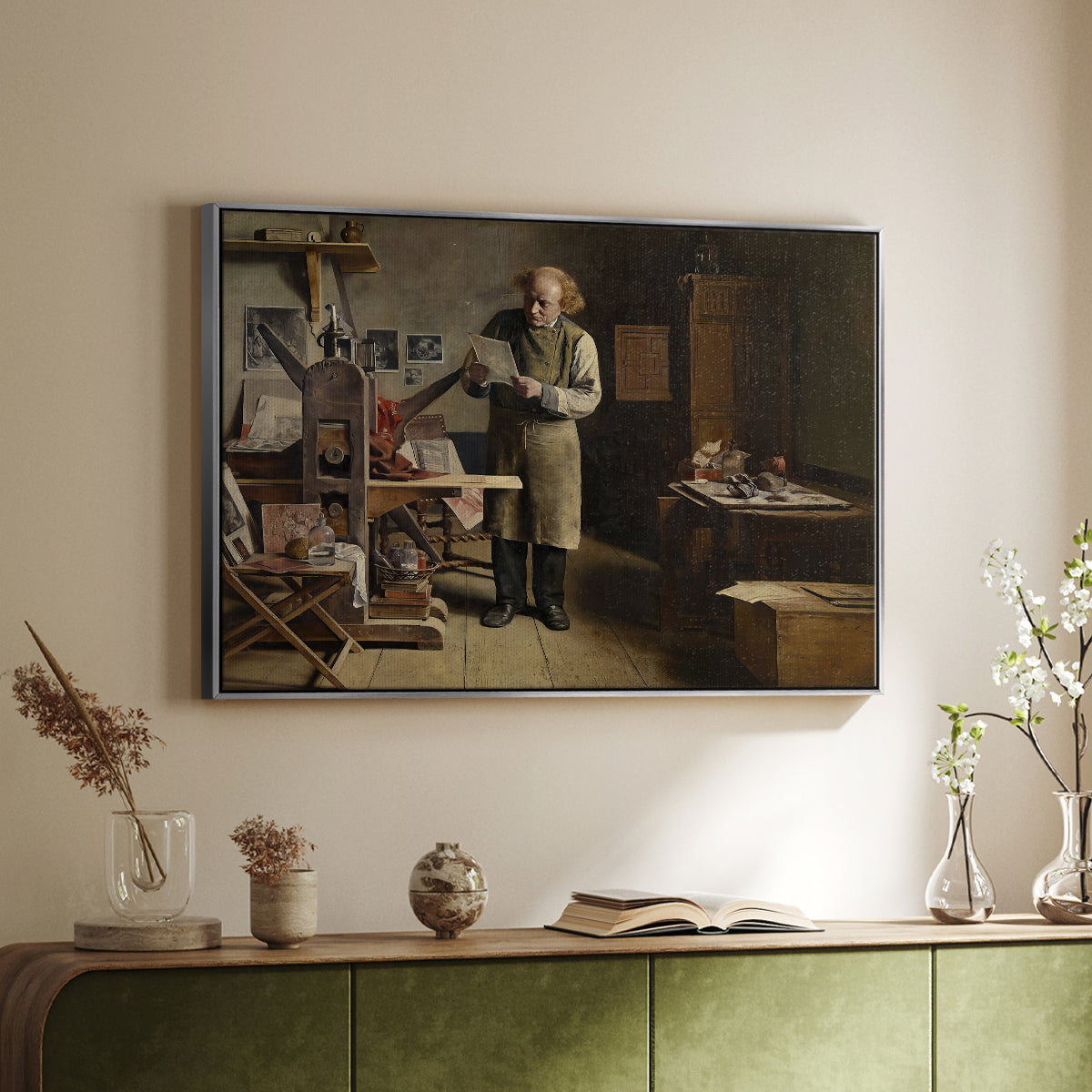 The Plate Printer, 1875 - Floater Framed Canvas Print