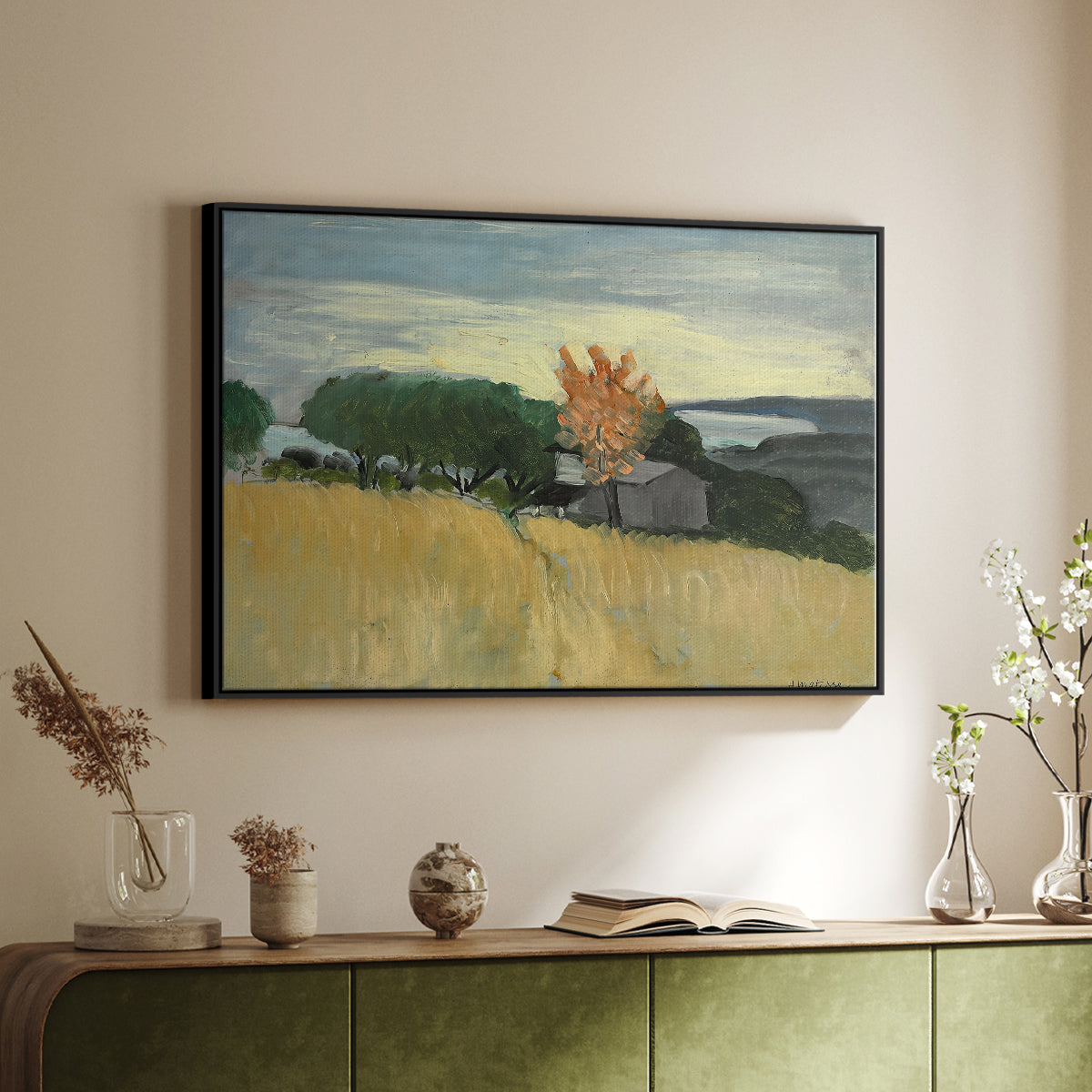 Fields of Wheat in Cagnes, 1918 - Floater Framed Canvas Print
