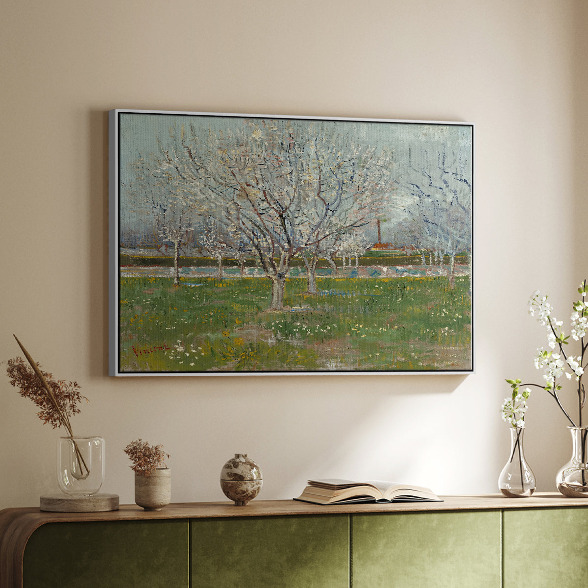 Orchard in Blossom (Plum Trees), 1888 - Floater Framed Canvas Print