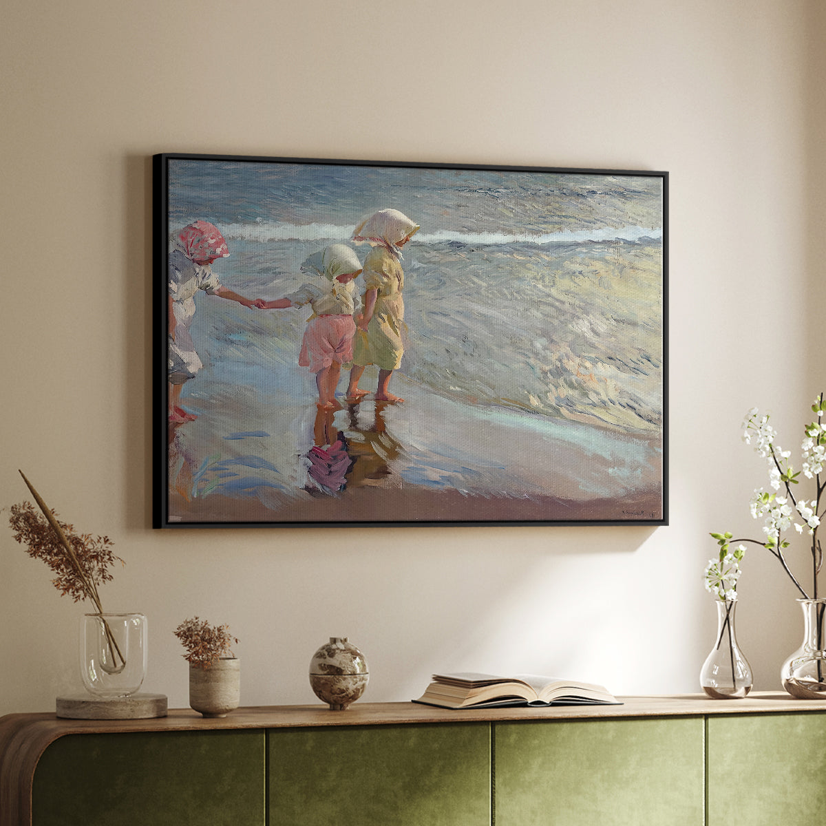 The Three Sisters on the Beach, 1908 - Floater Framed Canvas Print