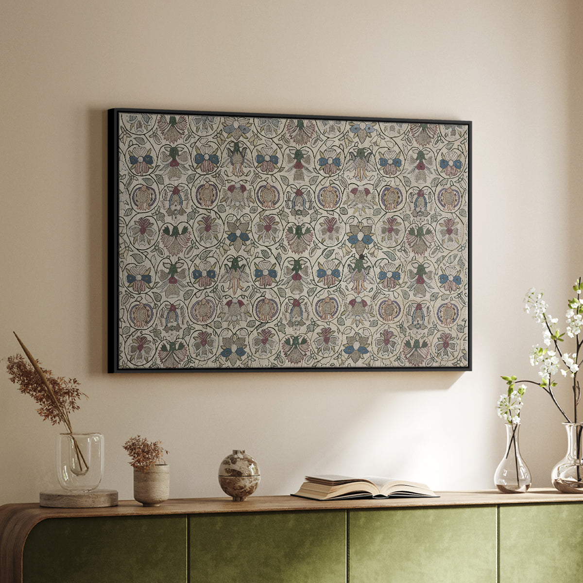 Long Cushion Cover (Printed Textile), c. 1600 - Floater Framed Canvas Print