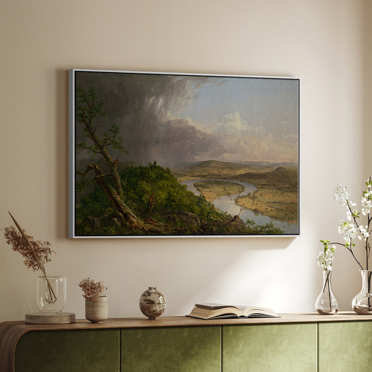 View from Mount Holyoke, Northampton, Massachusetts, after a Thunderstorm (Oxbow), 1836 - Floater Framed Canvas Print