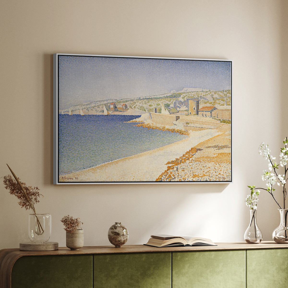 The Jetty at Cassis, Opus 198, 1889 - Floater Framed Canvas Print