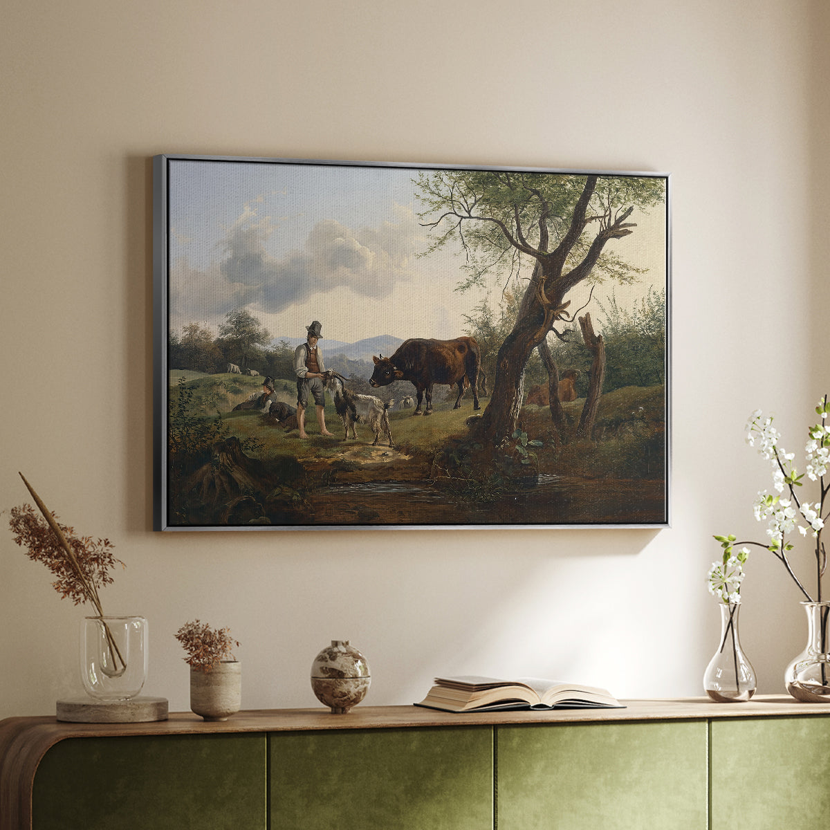 Shepherd with Billy Goat, c. 1830 - Floater Framed Canvas Print