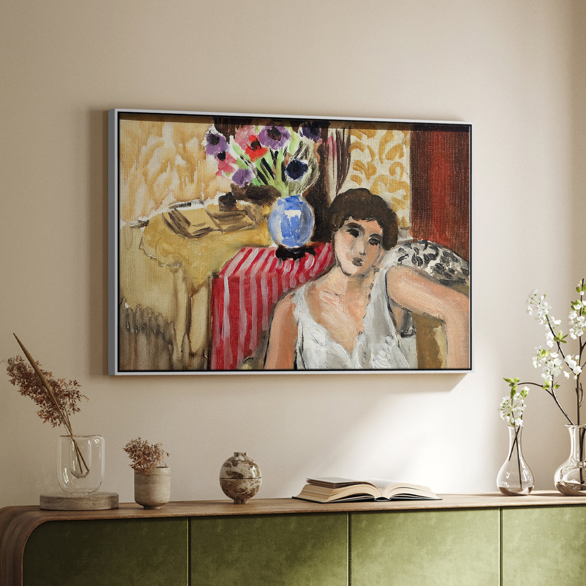 Woman Seated in an Armchair, c. 1920 - Floater Framed Canvas Print