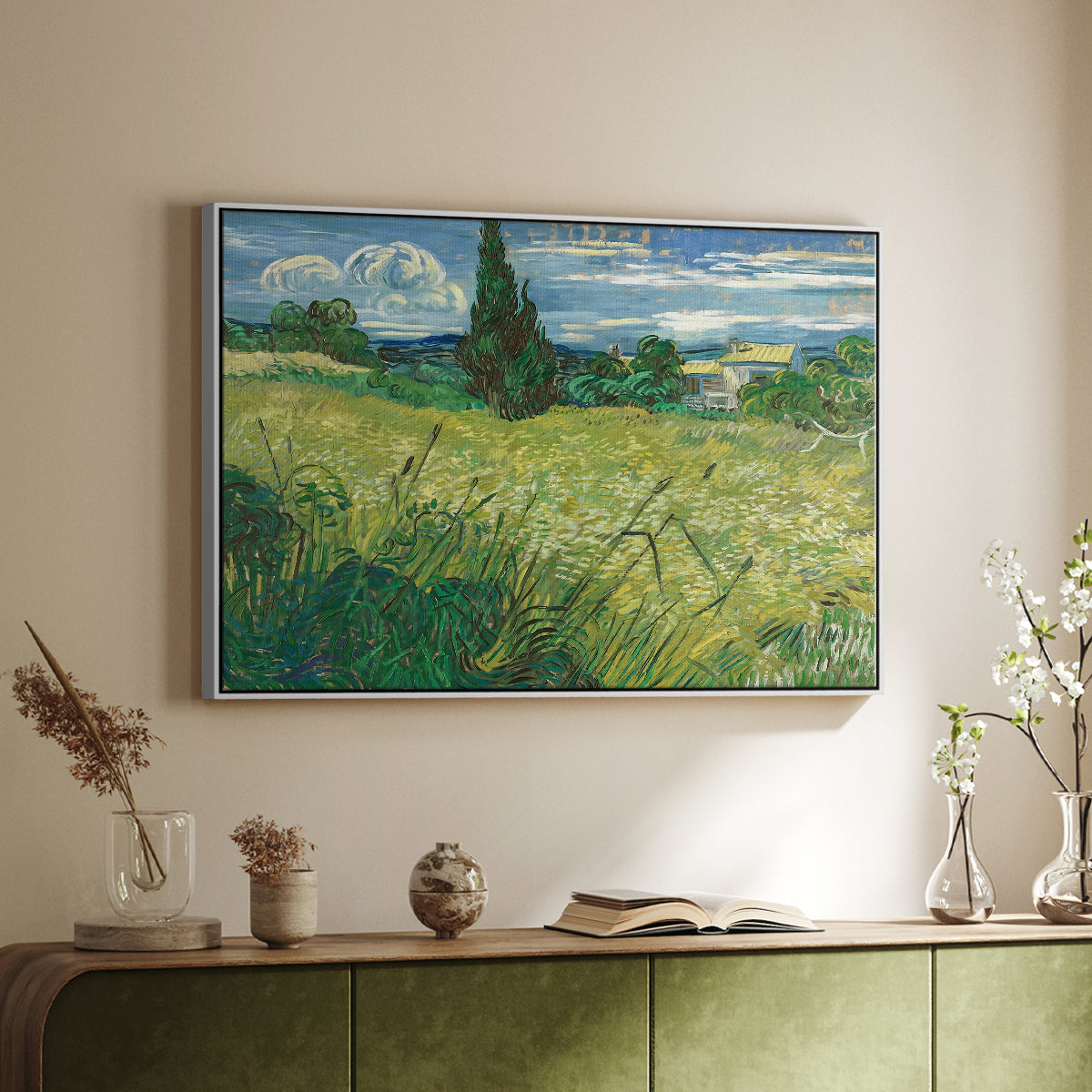 Green Wheat Field with Cypress, 1889 - Floater Framed Canvas Print