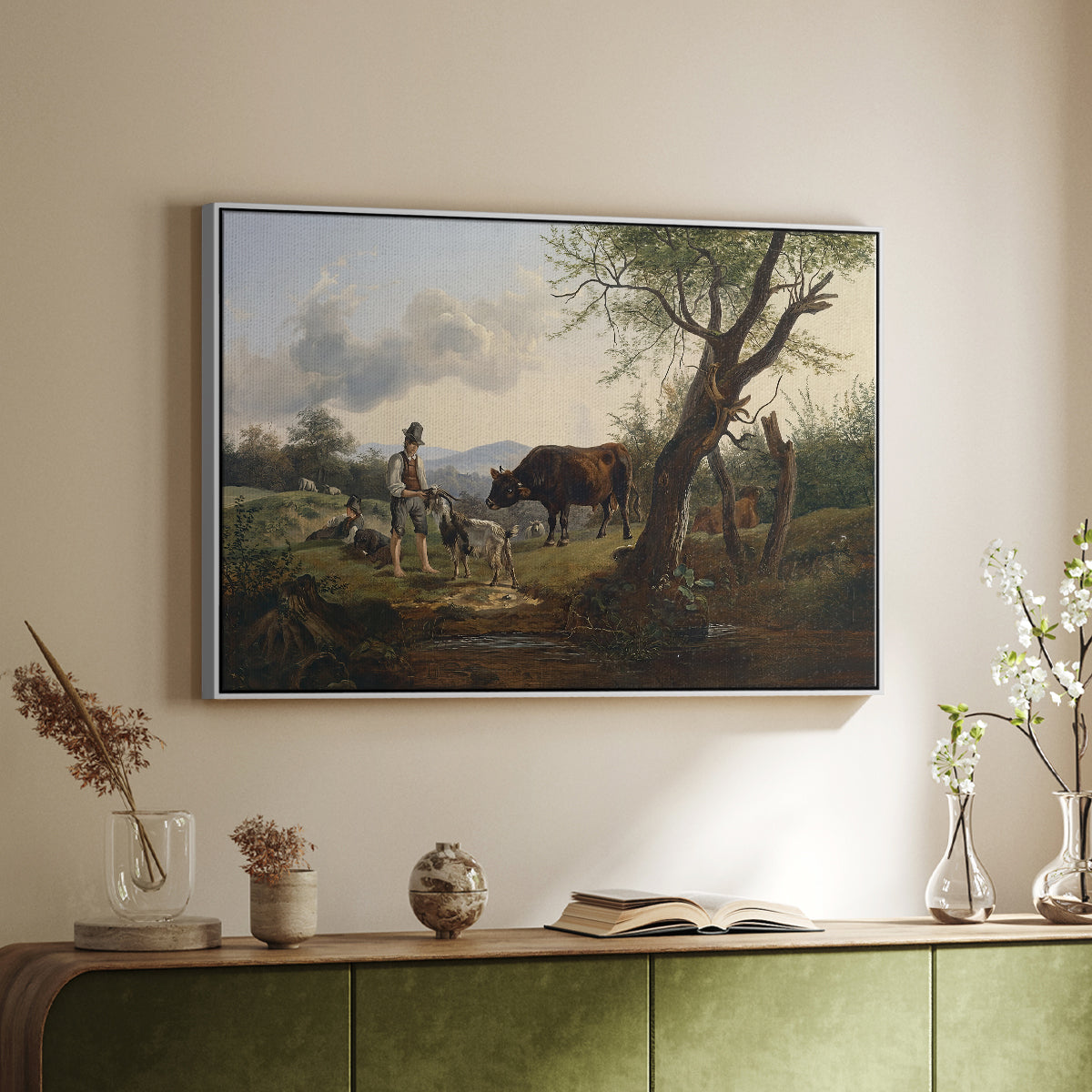 Shepherd with Billy Goat, c. 1830 - Floater Framed Canvas Print