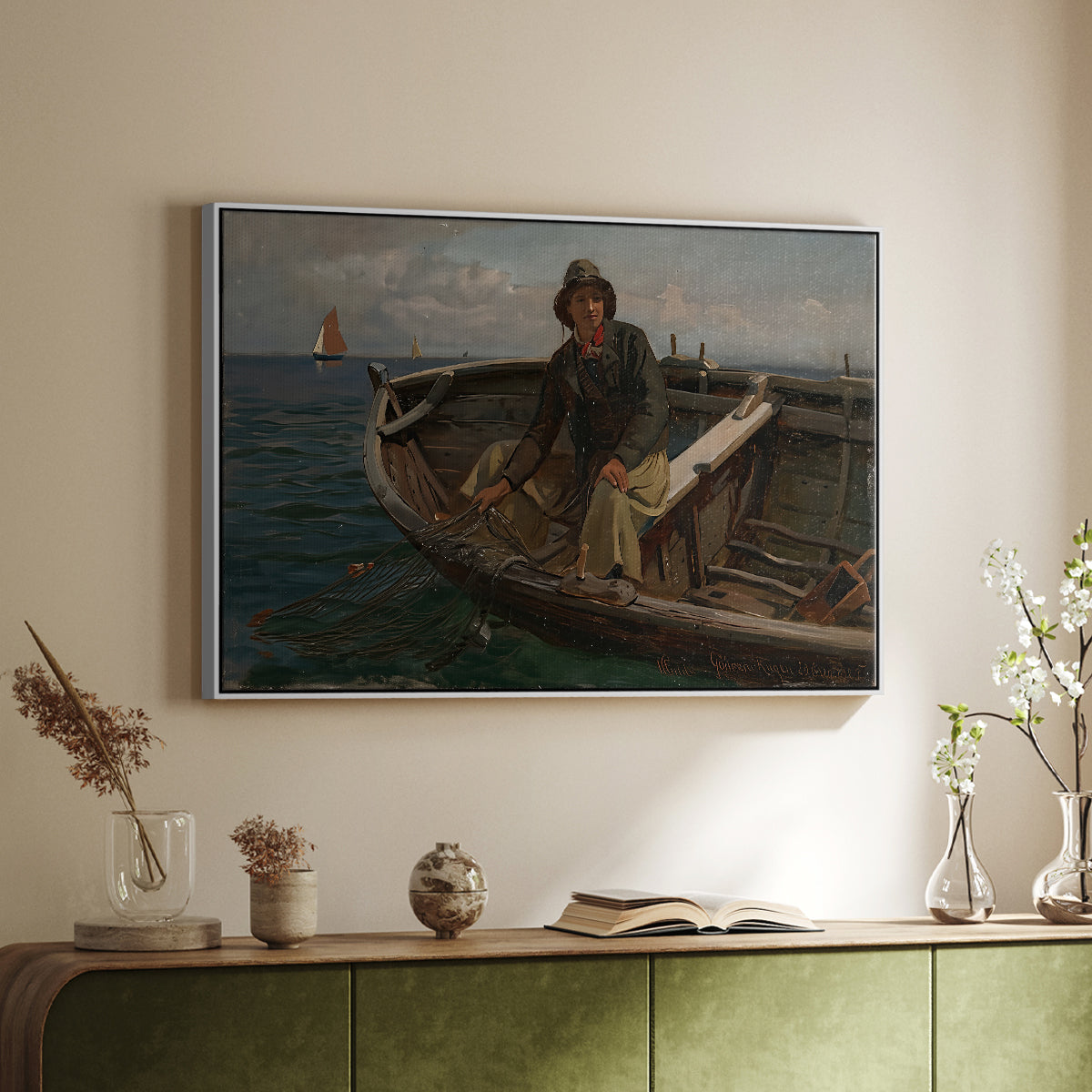 Fishermen from Rügen, 1882 - Floater Framed Canvas Print