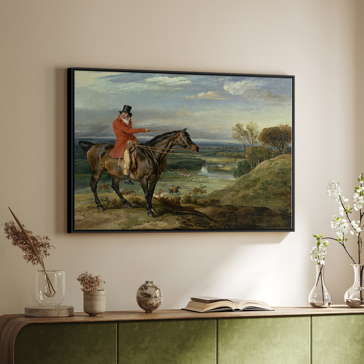 John Levett Hunting at Wychnor, Staffordshire, 1818 - Floater Framed Canvas Print
