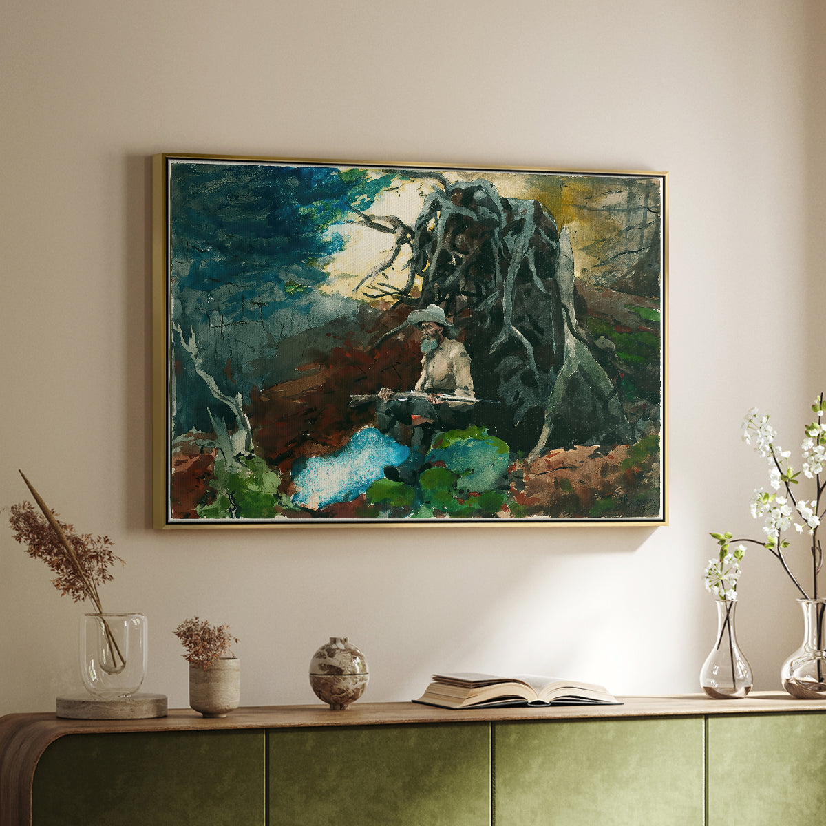 Campfire, Adirondacks, 1892 - Floater Framed Canvas Print