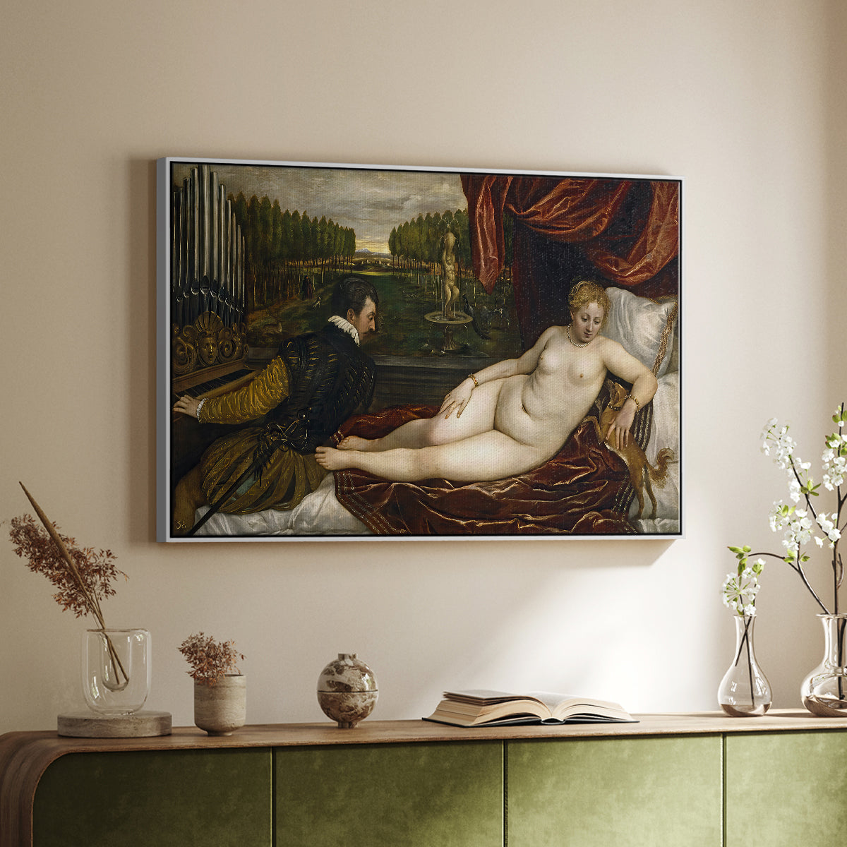 Venus with an Organist and a Dog, c. 1550 - Floater Framed Canvas Print