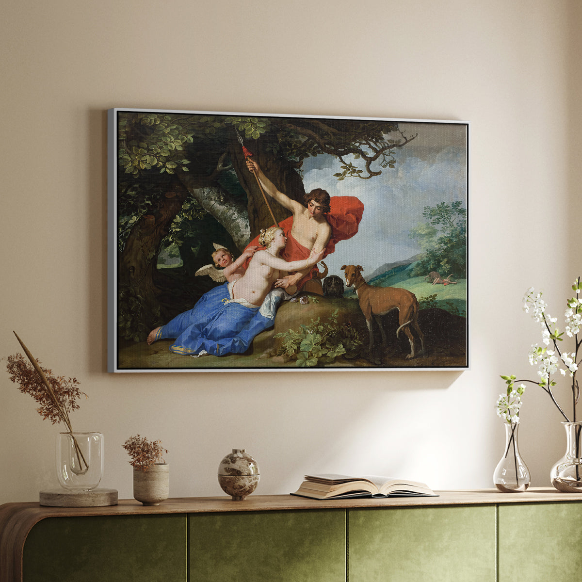Venus and Adonis, 1632 - Floater Framed Canvas Print