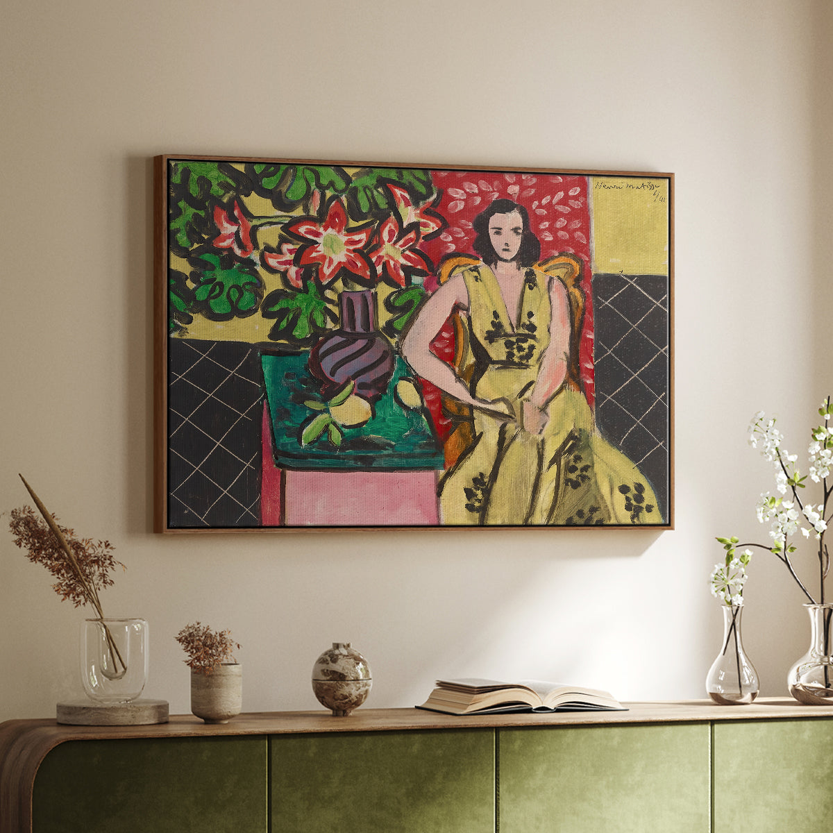 Seated Woman with a Vase of Amaryllis, 1941 - Floater Framed Canvas Print