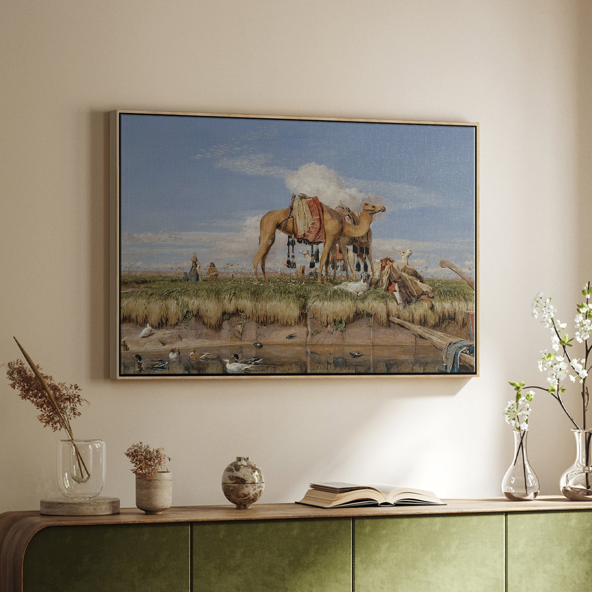 On the Banks of the Nile, Upper Egypt, 1876 - Floater Framed Canvas Print