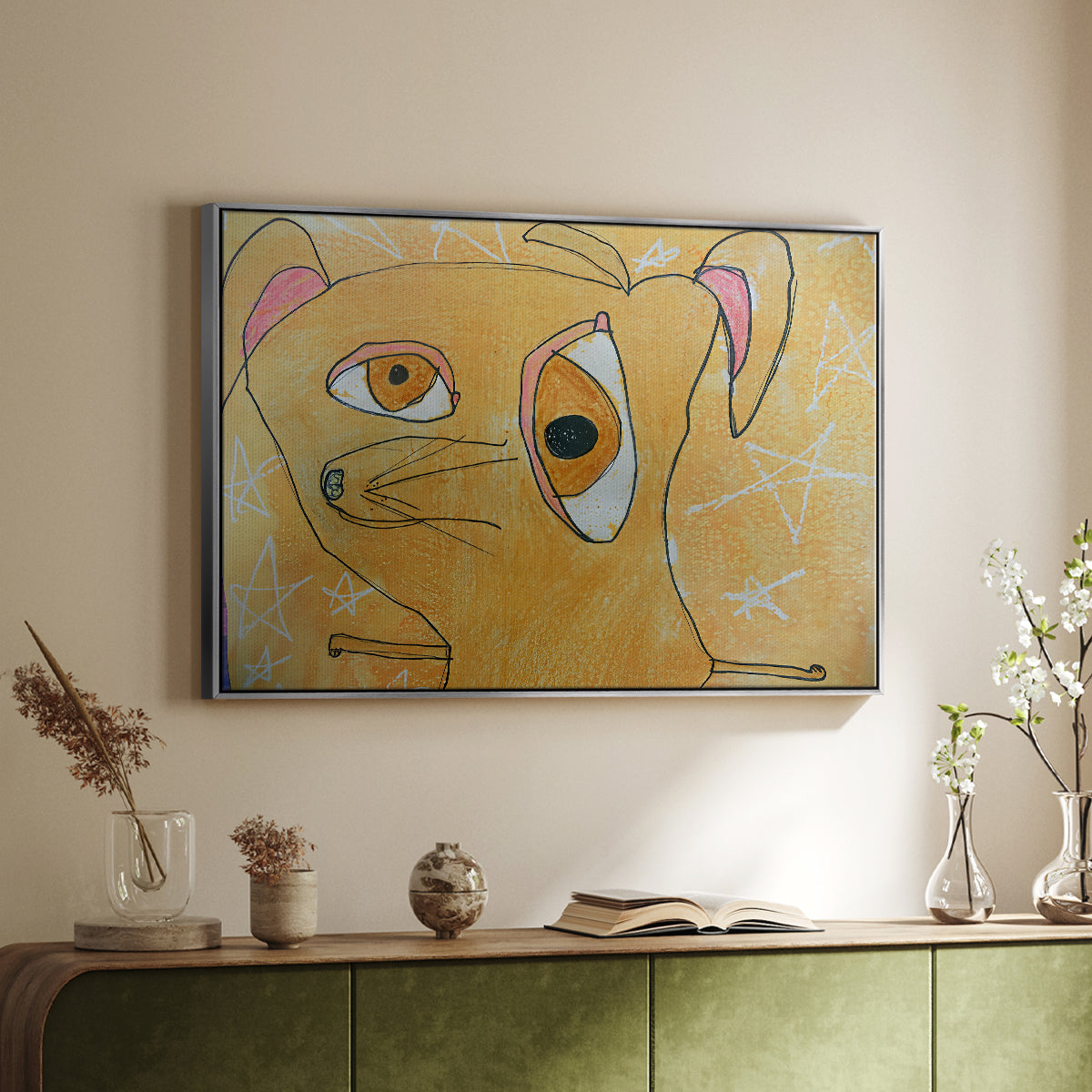 Cubist Dog with Stars (Student Art) - Floater Framed Canvas Print
