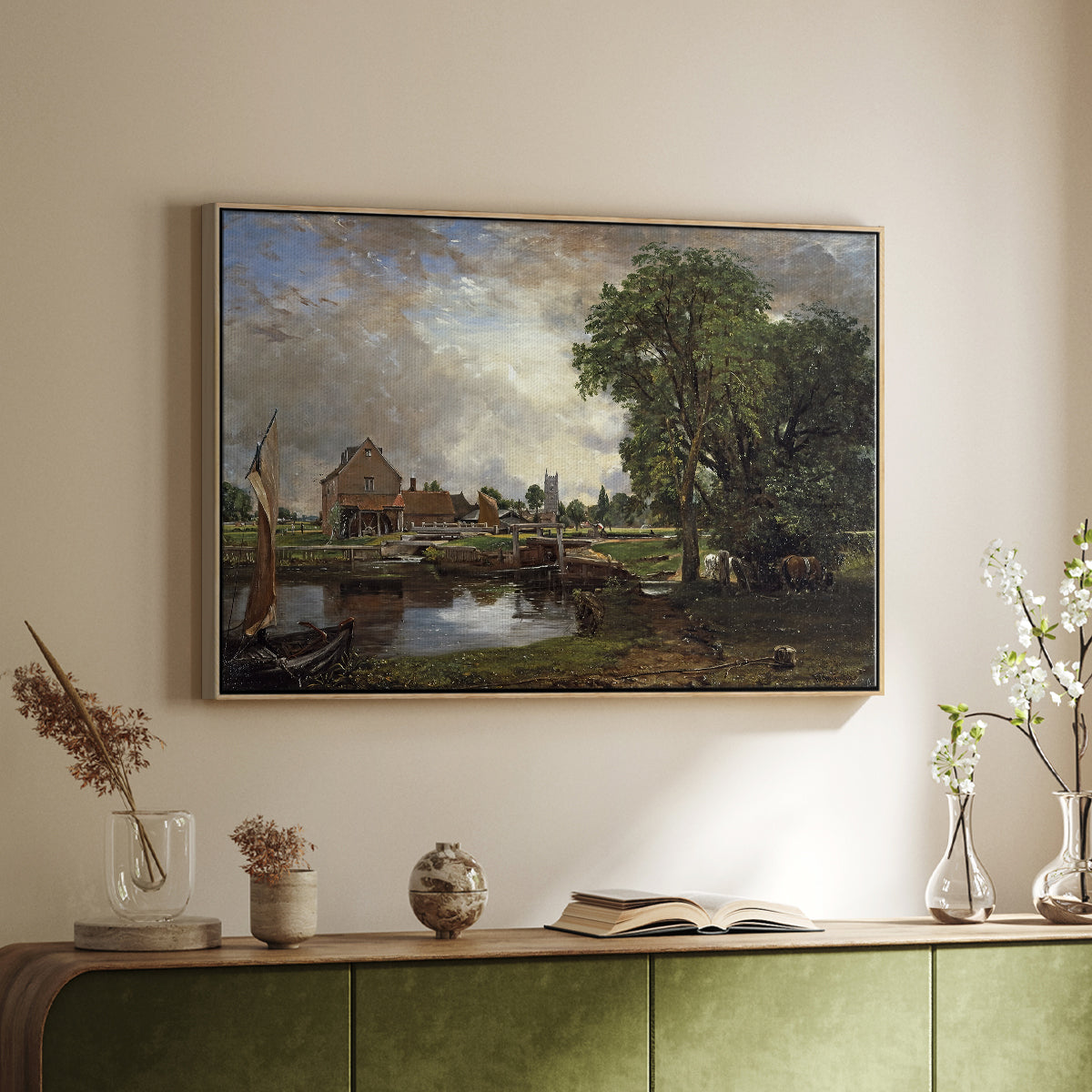 Dedham Lock and Mill, c. 1820 - Floater Framed Canvas Print