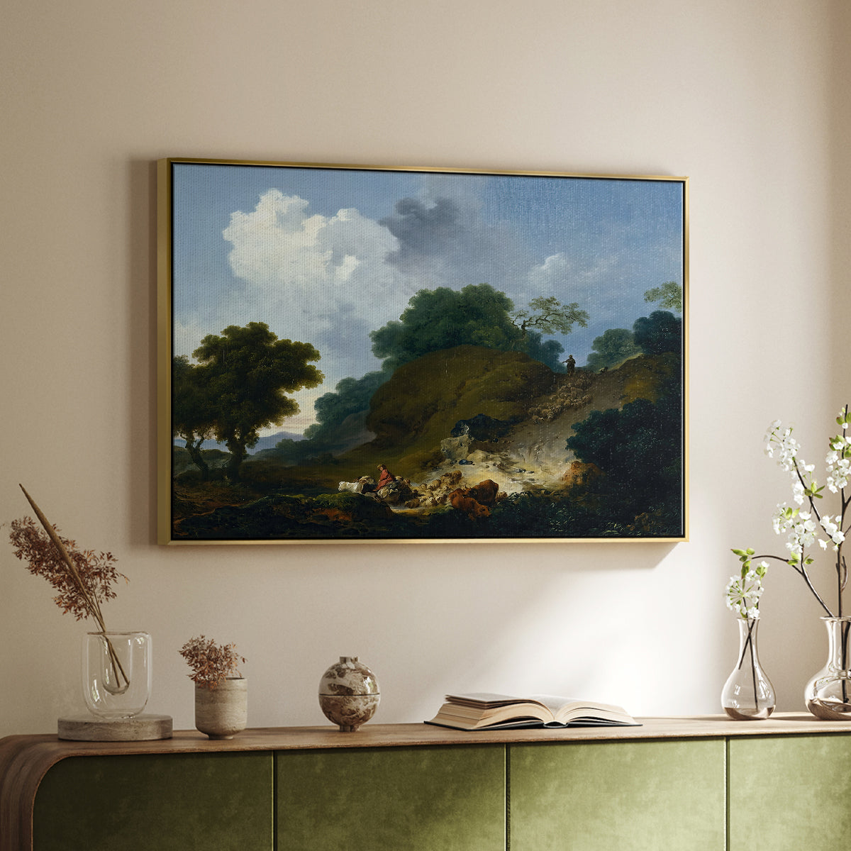 Landscape with Shepherds and Flock of Sheep, c. 1763-1765 - Floater Framed Canvas Print