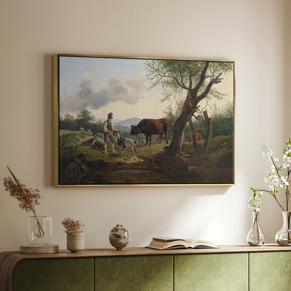 Shepherd with Billy Goat, c. 1830 - Floater Framed Canvas Print